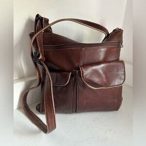 Vintage HOBO INTERNATIONAL Brown Leather Pocket Crossbody Bag‎ Purse